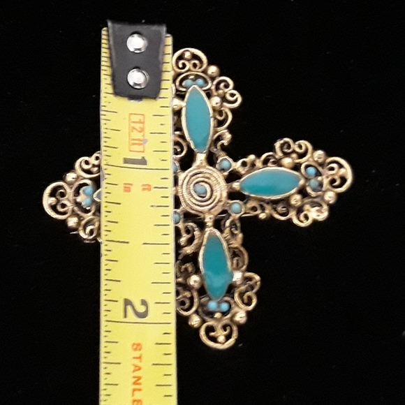 Vintage Filigree Cross with Enamel Accents Brooch or Pin - Picture 3 of 5